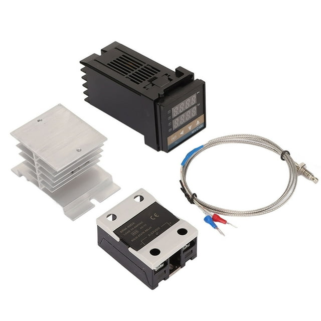 Controlador de temperatura PID, conjunto tipo K, termopar, disipador de calor, relé, soporte de termostato para energía eléctrica agrícola, 40A