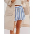 thumbnail image 6 of Cathery Women Summer Casual Striped Shorts, Elastic High Waist Straight Wide Leg Shorts with Pocket Streetwear Daily, 6 of 7