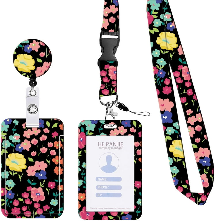 Flower Badge Reels Retractable with Carabiner Reel Clip, ID Badge Holder  Case with Detachable Lanyard Keychain, Nurse Doctor Office School Teacher  Name Credit Card Pocket 