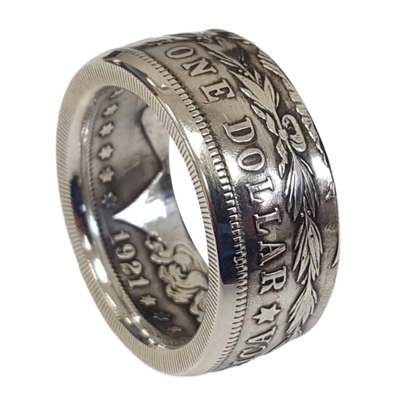 AkoaDa Fashion Men Antique Coin Ring Vintage Coin Alloy Ring Collecting