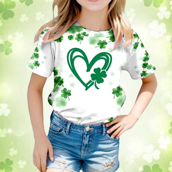 JIAYUE Boys Girls St Patricks Day Tops Shirts Cartoon Short Sleeve Crew Neck Pull-On Classic Fit T Shirt For Kids Festival Celebration