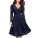 thumbnail image 1 of SAYOO Vestido floral de encaje femenino, falda de manga larga sólida con cuello en forma de V y cintura alta SAYOO  moda, 1 of 6