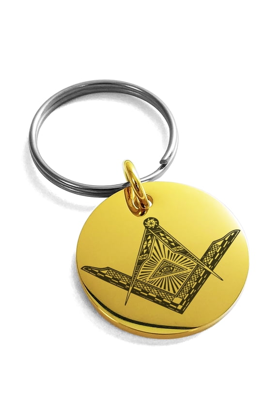 Stainless Steel Freemasons Masonic Eye of Providence Engraved Small Medallion Circle Charm Keychain Keyring