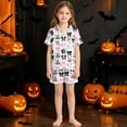 thumbnail image 2 of CUZIBR Girls Halloween Pajamas Sets Ghost Bat Witch Hat Pumpkin Print Lapel Button Short Sleeve Top Elastic Waist Shorts 2 Pieces Sleepwear Loungewear For Kids,White-F,11-12 Years, 2 of 4