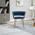 thumbnail image 2 of Velvet Dining Chairs, Mid-Century Living Room Chair with Golden Metal Legs, Woven Back Upholstered Dining Chairs, Accent Desk Chair Living Room Bedroom Office Waiting Room(Navy,Set of 8), 2 of 10