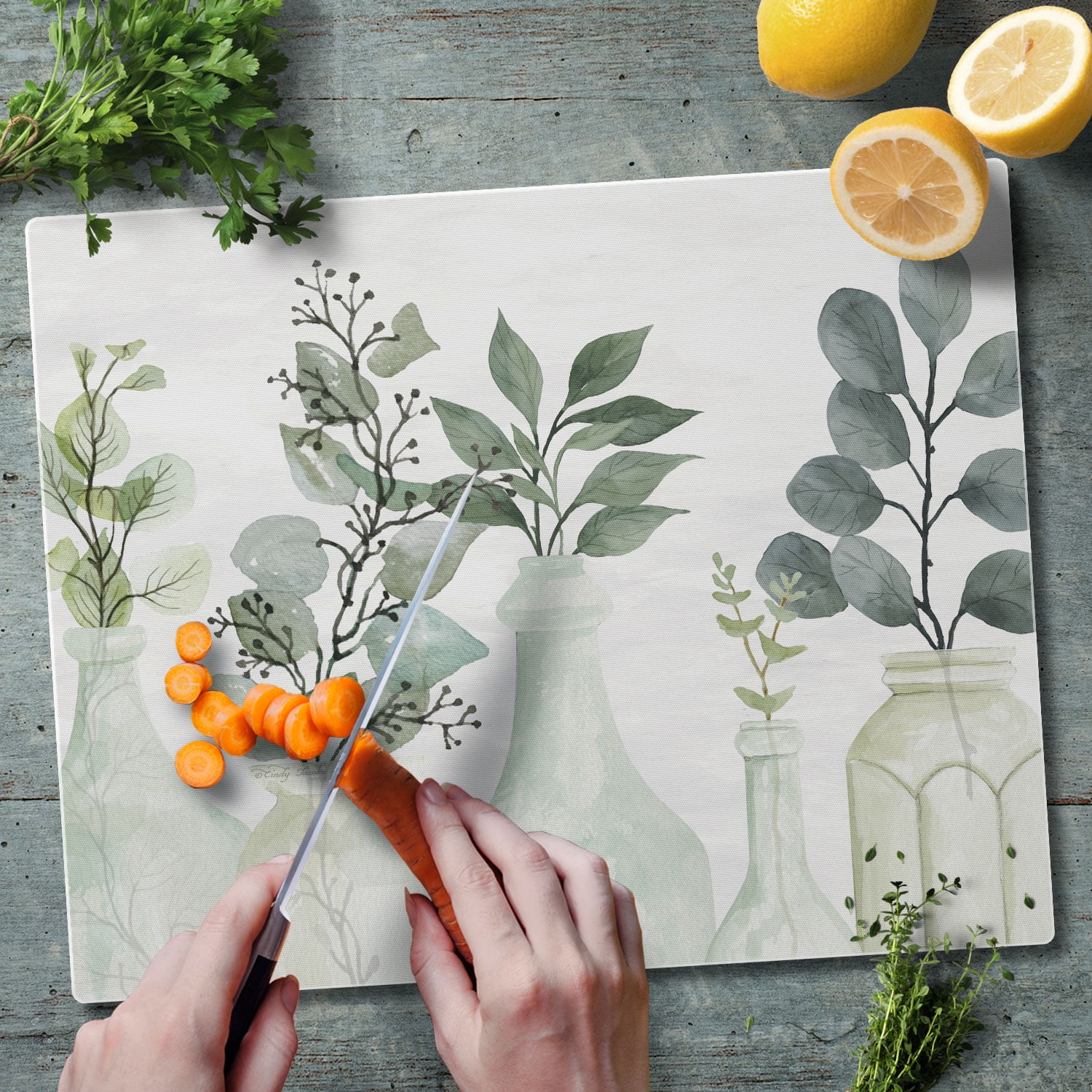 CounterArt Nature's Greenery 3mm Tempered Glass Cutting Board 15" by 12"