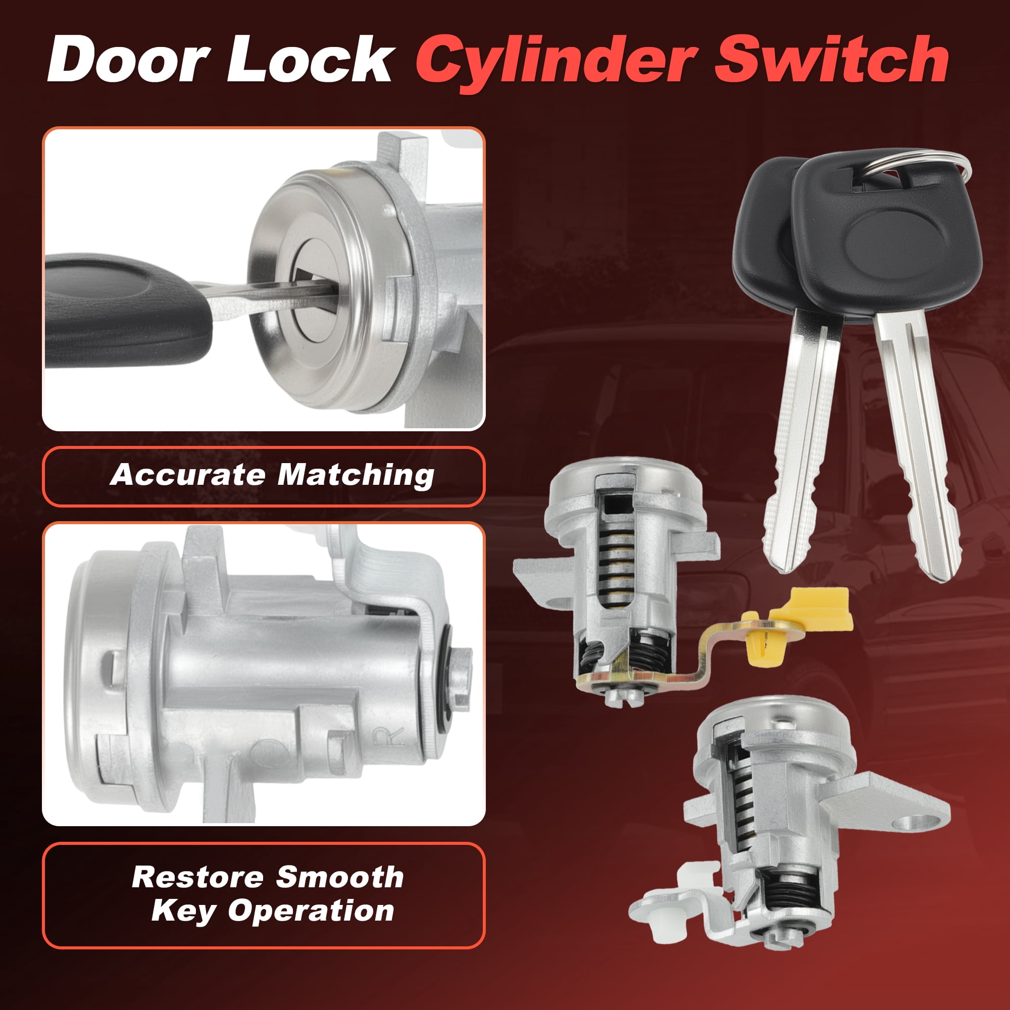Unique Bargains Durable Door Lock Cylinder Set 69051-42050 for Toyota RAV4 1996-2004