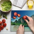 thumbnail image 2 of Tropical Cutting Board, Railay Beach Krabi Thailand Small Boat Crystal Water Rock Cliff Tropical Landscape, Decorative Tempered Glass Cutting and Serving Board, Large Size, Blue Green, by Ambesonne, 2 of 4