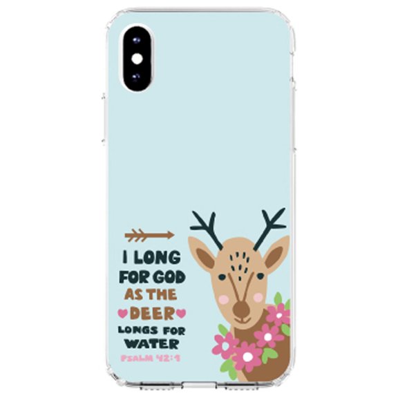 DistinctInk Clear Shockproof Hybrid Case for iPhone XR (6.1" Screen) - TPU Bumper, Acrylic Back, Tempered Glass Screen Protector - Psalm 42:1 - Long for God as the Deer Water