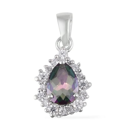 Mystic Topaz Necklace - Silver Coated Mystic Topaz White Zircon Chain Pendant Necklace 16