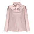 thumbnail image 3 of Oplxuo Women's Elegant Satin Silk Blouse Cowl Neck Ruched Front Draped Long Sleeve Work Office Shirt Top, 3 of 6