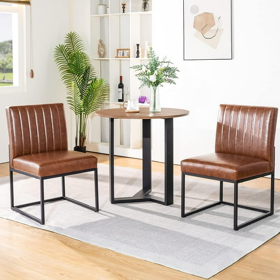Kithkasa Leather Modern Dining Chairs for Dining Room,Black Base,Set of 2,Brown