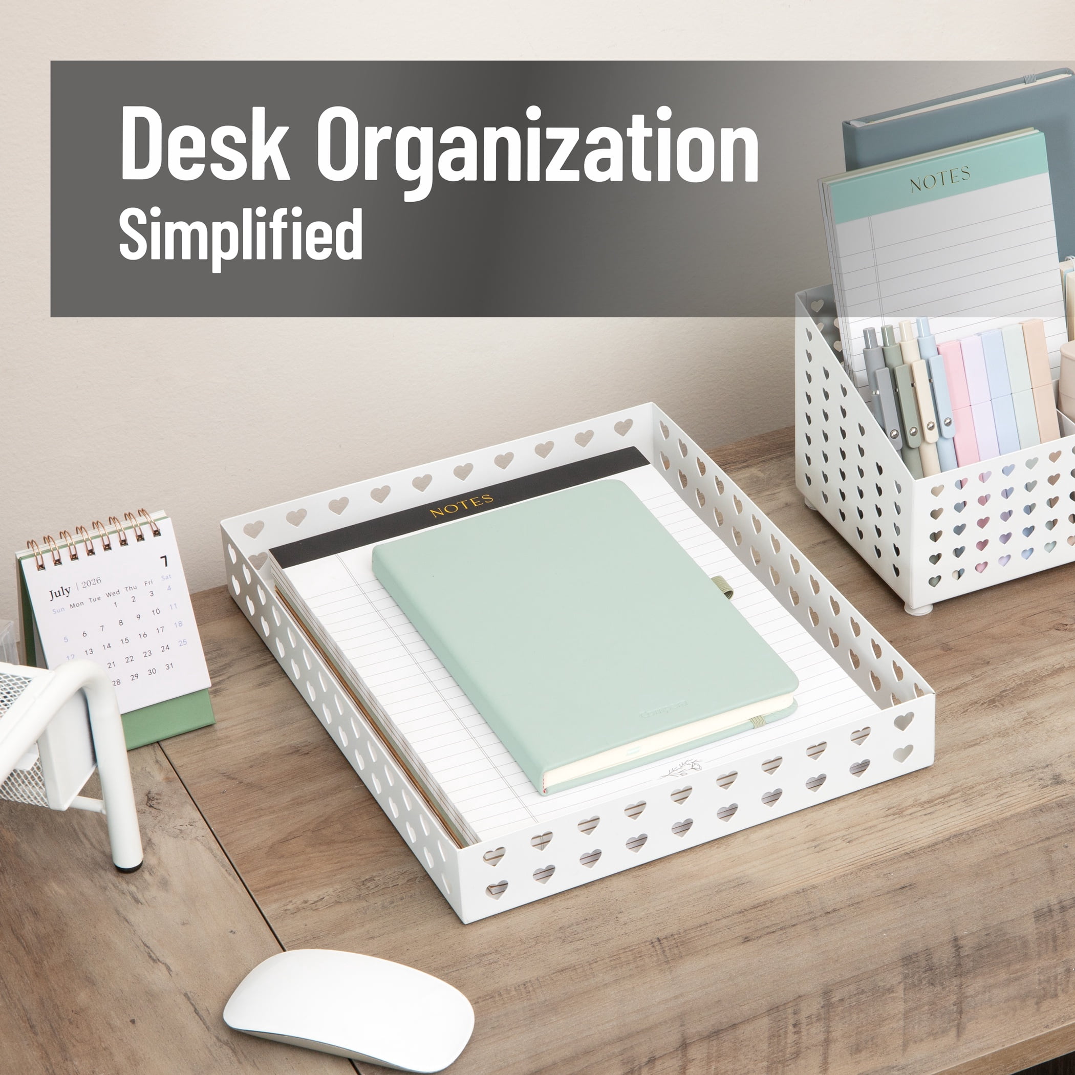 Mind Reader Paper Tray, Metal Letter Size Document Organizer with Heart Cutout Design, Desktop Paper Storage, Non-Skid Base, White