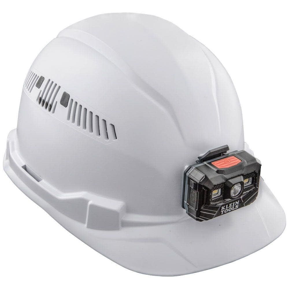 Klein Tools 60113RL Vented Cap-Style Hard Hat with Rechargeable Headlamp - White