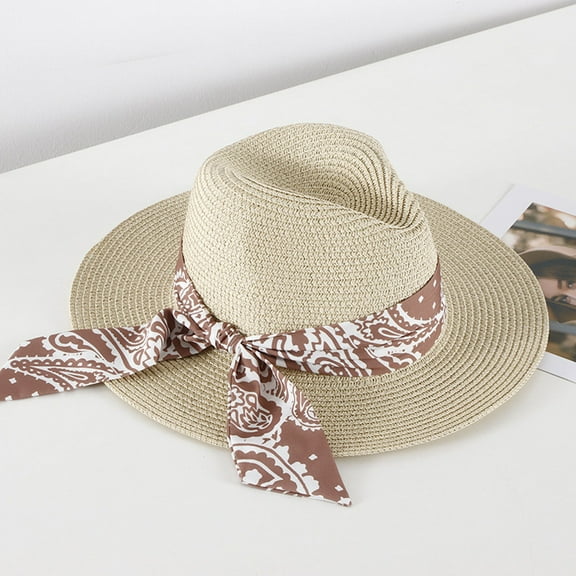 Lroveb Sun Hats for Women Summer Beach Wide Straw Retro Hat Little Girl Cap Foldable Ladies Floppy Hat