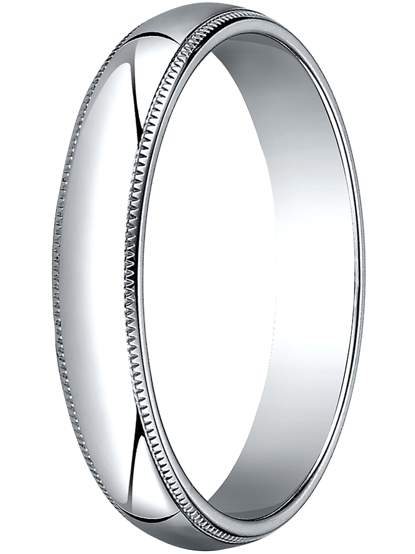 Aetonal - Mens 10K White Gold, 4.0mm Traditional Dome Oval Wedding Band with Milgrain