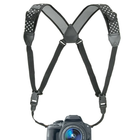 Camera Strap Chest Harness with Polka Dot Neoprene and Accessory Pockets by USA GEAR - Works with Canon , Nikon , Fujifilm , Sony , Panasonic and More DSLR , Point & Shoot , Mirrorless