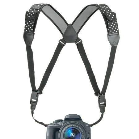 Panasonic Dslr Camera - Camera Strap Chest Harness with Polka Dot Neoprene and Accessory Pockets by USA GEAR - Works with Canon , Nikon , Fujifilm , Sony , Panasonic and More DSLR , Point & Shoot , Mirrorless Cameras