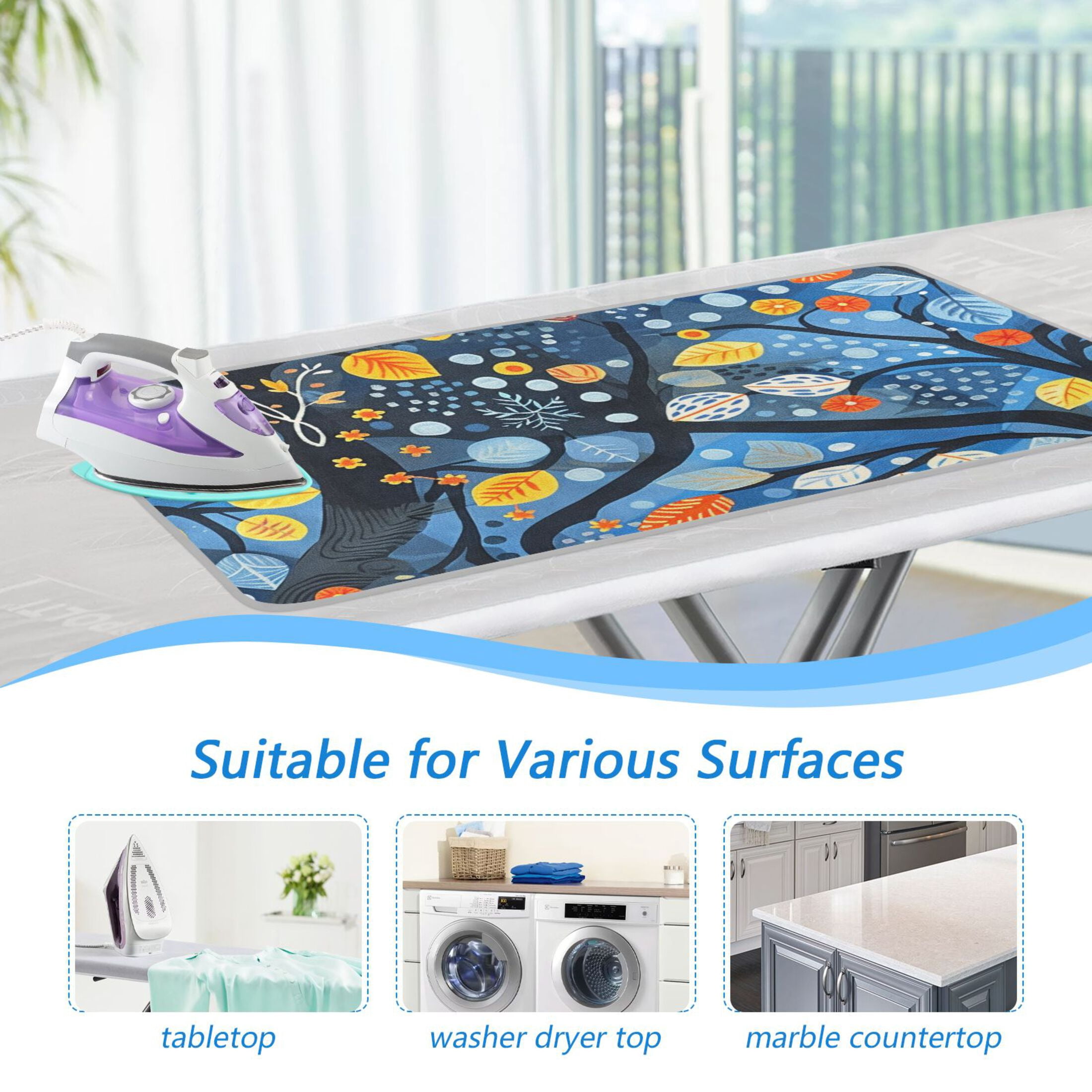 Hand Painted Colorful Trees Ironing Mat Blanket Portable Travel Ironing Pad Heat Resistant Pad 47.2" x 27.6”