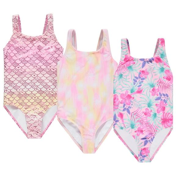 Btween Girls Multi Pack One Piece Swimwear - Unique Colors and Patterns, Sizes 4-16 for Kids and Toddlers