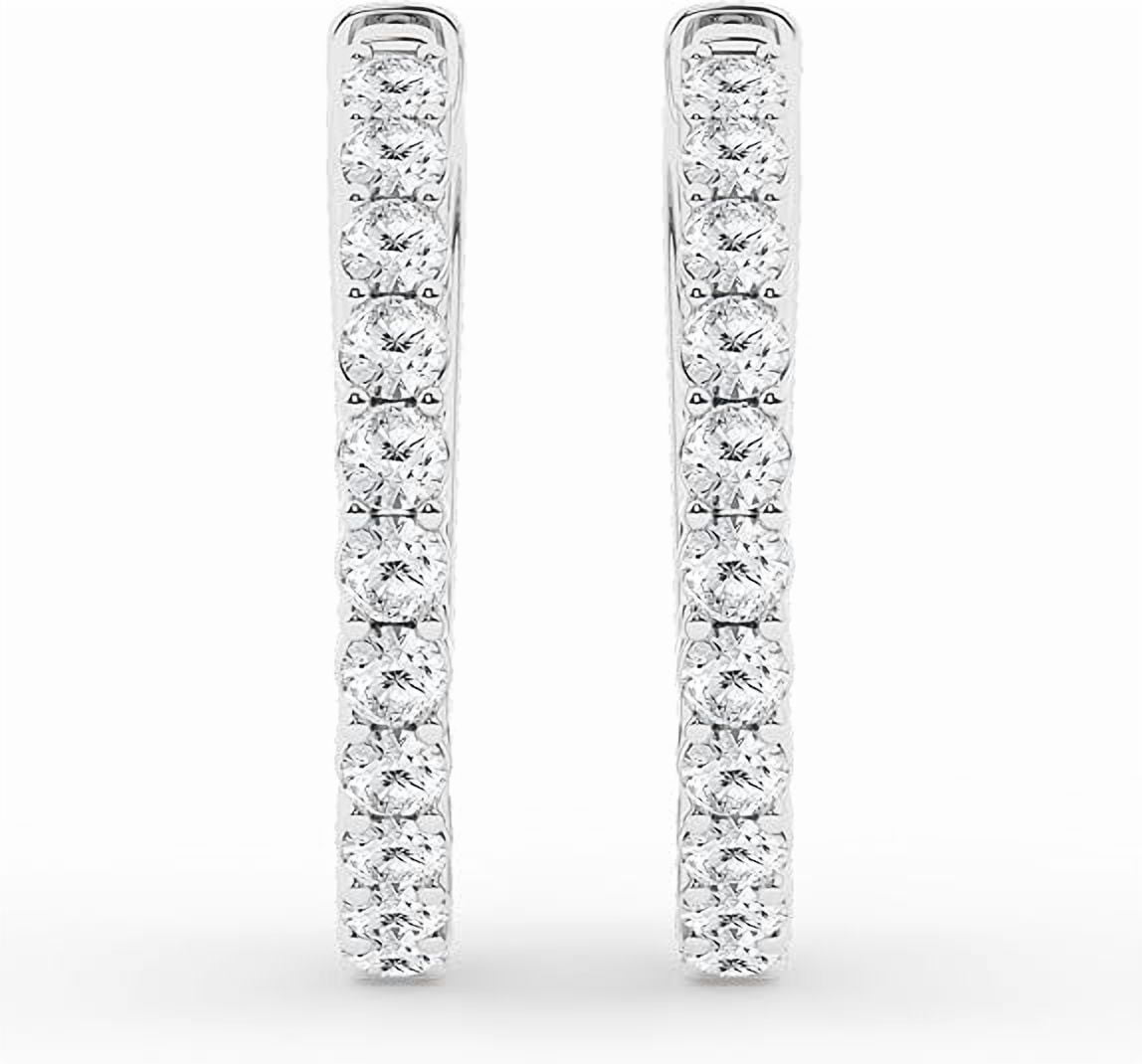 Unique Moments 2.0 Carat Round Single Row Lab Grown Diamond Hoop Earrings for Women in Sterling Silver (G+/SI)