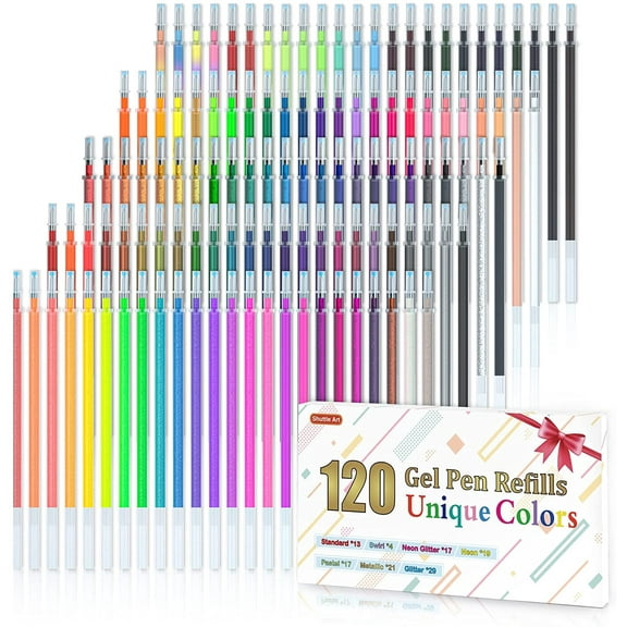 Gel Pen Refills, Shuttle Art 120 Colors (No Duplicates) Gel Pen Refills, 7 Color Types for Adults Coloring Books Drawing Doodling Crafts Scrapbooking Journaling