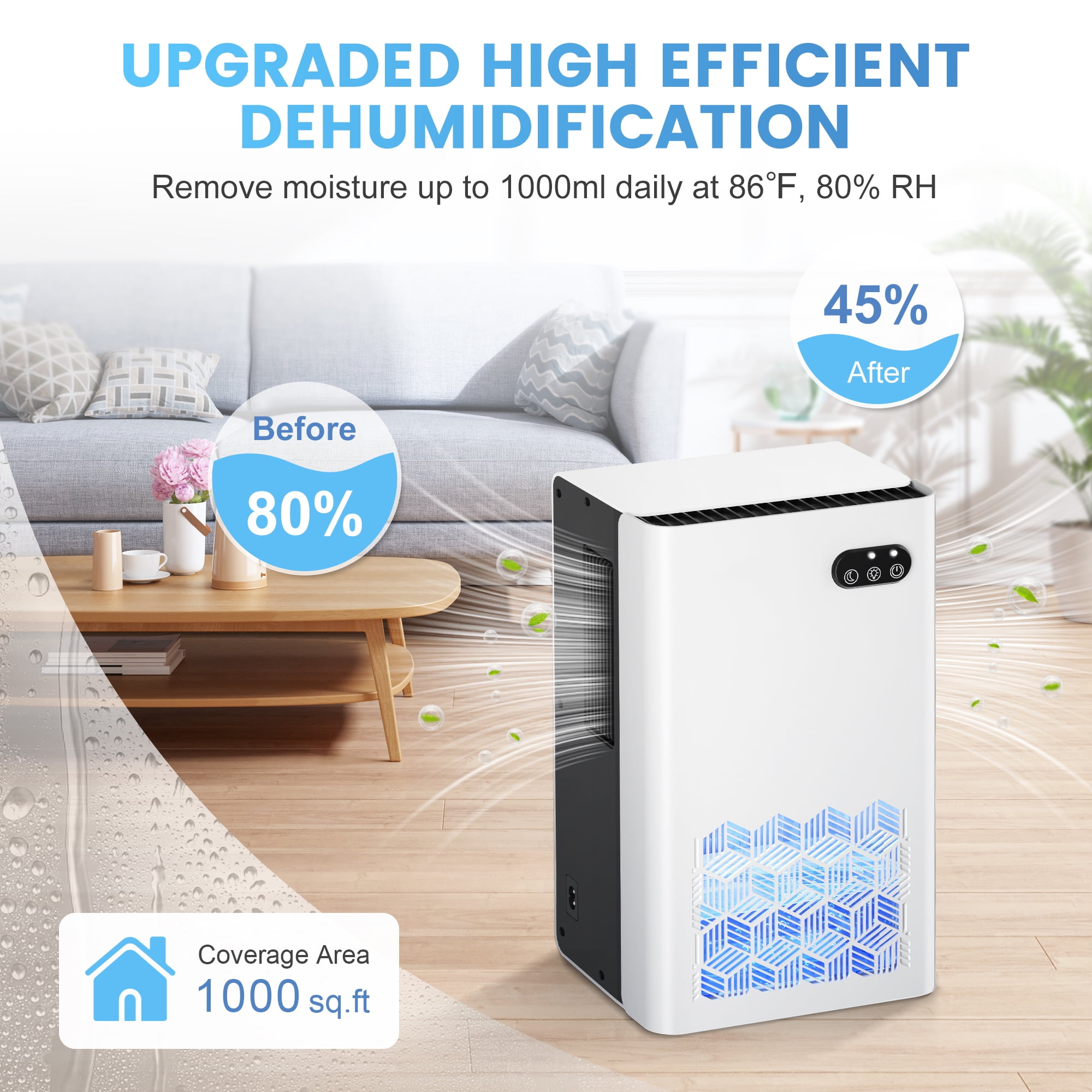 EGEH Dehumidifier, Dehumidifiers for Room, 95 OZ Water Tank, (950 sq.ft) Dehumidifiers for Basement Home Bathroom Bedroom with Auto Shut Off, 7 Colors LED Light, White