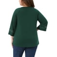 thumbnail image 3 of Agnes Orinda Women's Plus Size Tops Long Sleeve Crochet Panel Hollow Out Pleated Casual Tunics Blouse 3X Dark Green, 3 of 6
