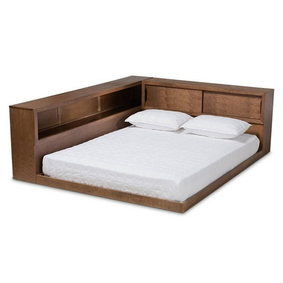 Bowery Hill Walnut Finished Wood Queen Size Platform Storage Bed
