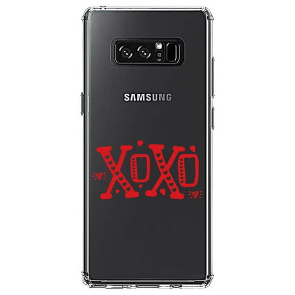 DistinctInk Clear Shockproof Hybrid Case for Samsung Galaxy Note 8 - TPU Bumper Acrylic Back Tempered Glass Screen Protector - XOXO Red Hearts Valentine