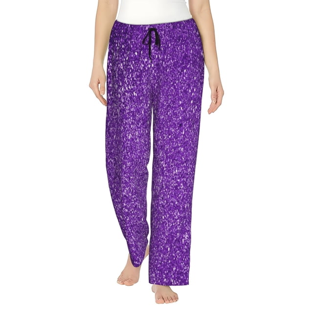 Balery Glitter Purple Pantalones de pijama para mujer, pijamas ultraligeros, pantalones de estar por casa-Small