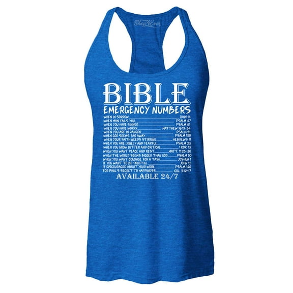 Shop4Ever Women's Bible Emergency Numbers Verses Available 24/7 Racerback Tank Top XX-Large Royal Blue