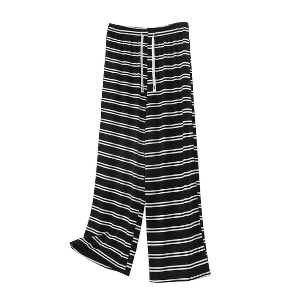 Bosfbaoi Plus Size Pants For Women Striped Wide Leg Pants Drawstring Elastic Waist Loose Flowy Casual Trousers