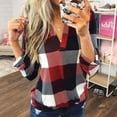 thumbnail image 6 of Women Long Sleeve Blouse V Neck Shirt Lady Plaid Shirt Autumn Checked Baggy T Shirt Tops Blouse Size S-3XL, 6 of 6