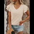 thumbnail image 4 of Camiseta de Verano para Mujer, Cuello en V, Volantes, Corta, Color Albaricoque M, 4 of 9