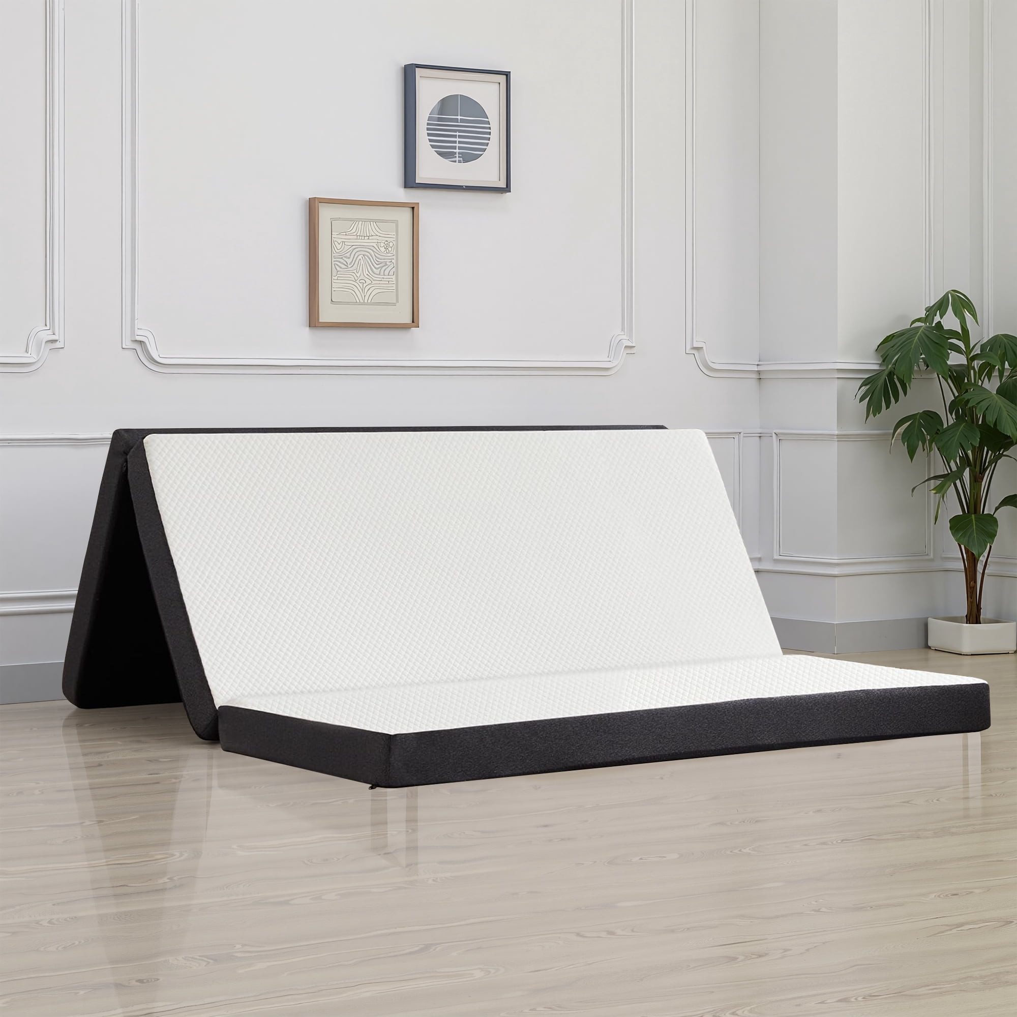 MAYEERTY 3" Tri-Fold Memory Foam Mattress Portable Non-Slip Bottom White Mattress, Full