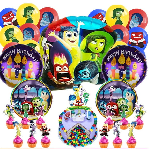 Inside Out Party Supplies Balloons Cake Topper Birthday Set Decorations Kit Fans