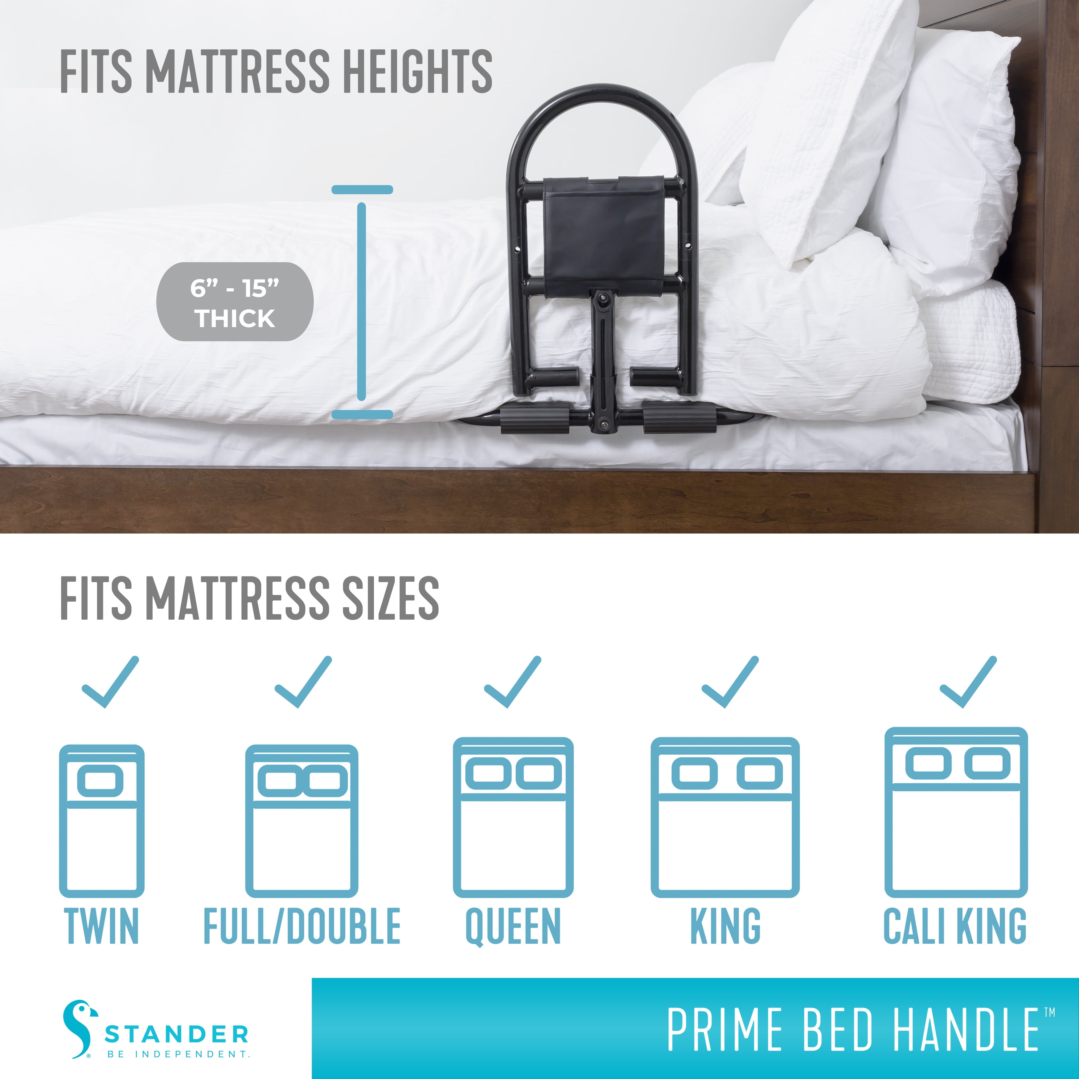 Stander Prime Bed Handle, Bariatric Safety Bar for Adults, Seniors, and Elderly, Removable Guardrail and Stand Assist, Fits Most King, Queen, Full, and Twin Beds, ASTM Safety Approved Bedrail