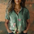 thumbnail image 2 of hoadeuw Button Up Shirt Women Short Sleeve Cotton Printed Fashion Down Shirts Casual Blouse Shirt Green, 2 of 4
