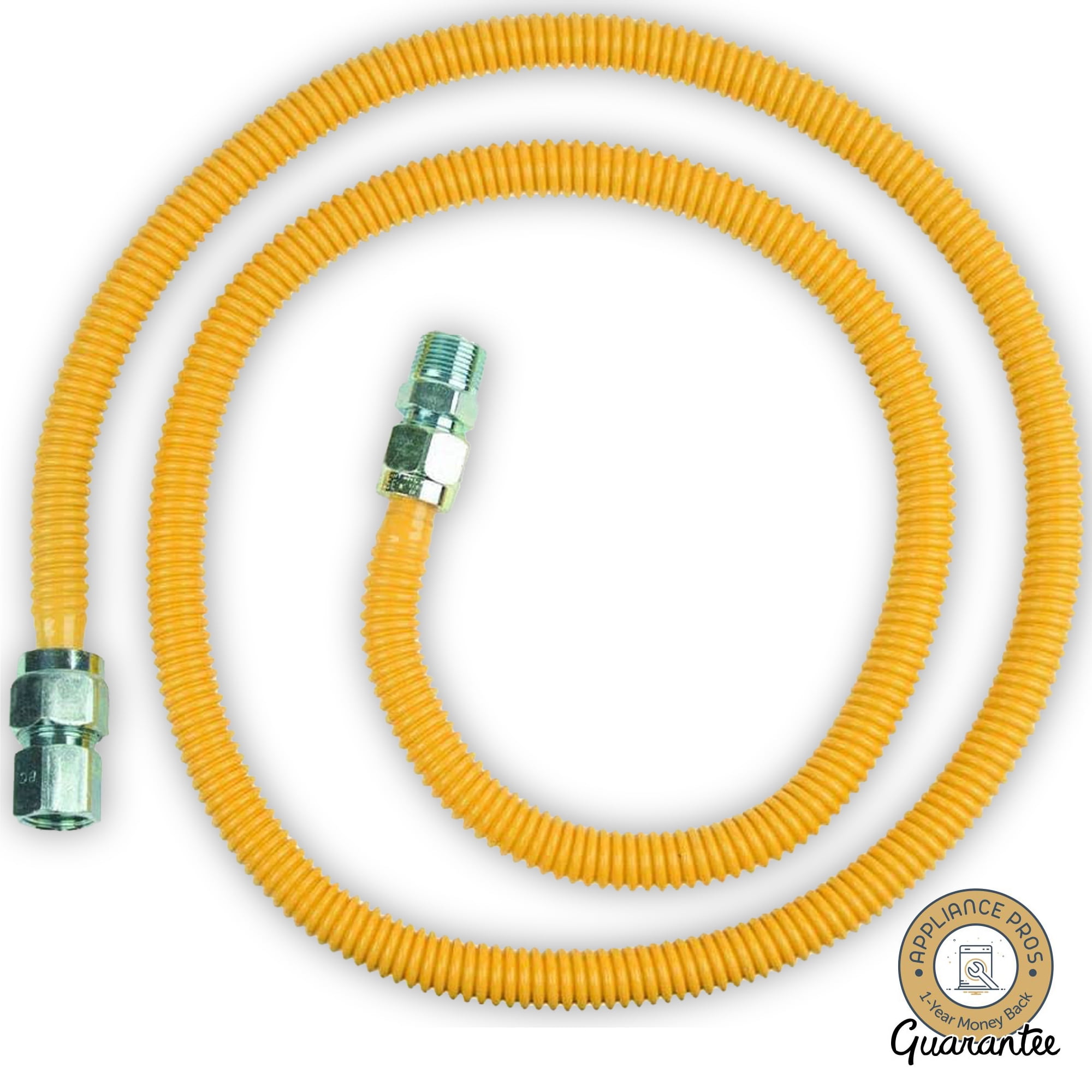Connector Male & Female Adapters. 3/8" OD 5' Yellow Flex Gas Appliance Hose 