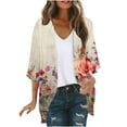 thumbnail image 2 of AGWOLF Summer Lightweight Cardigan for Women 3/4 Sleeve Shrug Kimono Beach Cover Ups Boho Floral Loose Chiffon Swimsuit Coverup Multicolor,XL, 2 of 5