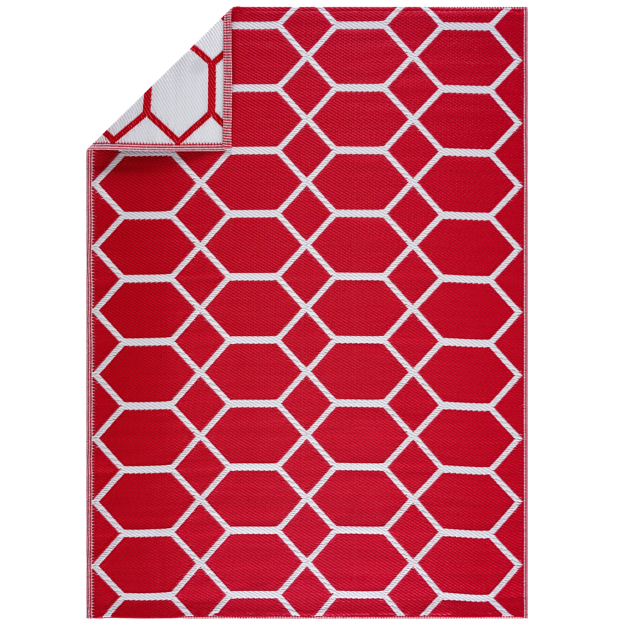 Playa Rug Reversible Indoor/Outdoor 100% Recycled Plastic Floor Mat/Rug - Weather, Water, Stain, Fade and UV Resistant - Miami- Red & White (4'x6')