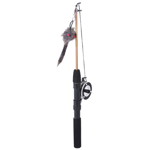 Cat Fishing Wand Retractable - Interactive Kitten Teaser Toy Pet Fish Pole Wand