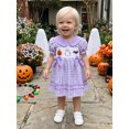 thumbnail image 6 of RUINIXCW Toddler Baby Girl Halloween Dress Outfit Infant Baby Girl Summer Fall Plaid Gingham Dress Outfit Pumpkin Ghost Bat Embroidery Puff Short Sleeve Doll Collar Holiday Dress, 6 of 9