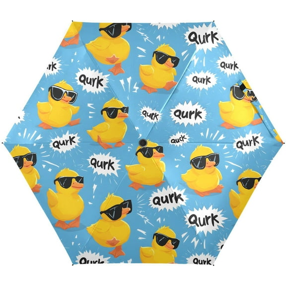 JSTEL Yellow Duck Cool Folding Umbrella for Rain Sun Travel Mini Lightweight Compact Umbrellas