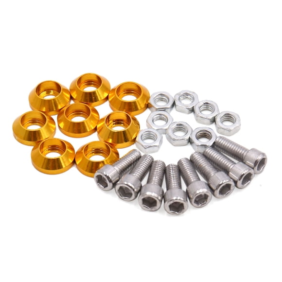 8uds M6X15mm Tornillos de Fijación Matrícula Parabrias Moto Tapón Aleación Tono Oro