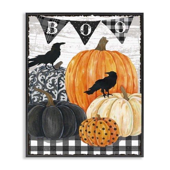 Stupell Industries Traditional Boo Crows and Pumpkins Black Framed Giclee Art, 11 x 14, by Andrea Tachiera