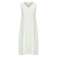 thumbnail image 3 of QUYUON Womens White Midi Dress Ladies Summer V-Neck Sleeveless Lace Tank Dresses Loose Casual Pleated A-Line Wedding Guest Dress Female Evening Party Bride Dress Style D-6310 White S, 3 of 6