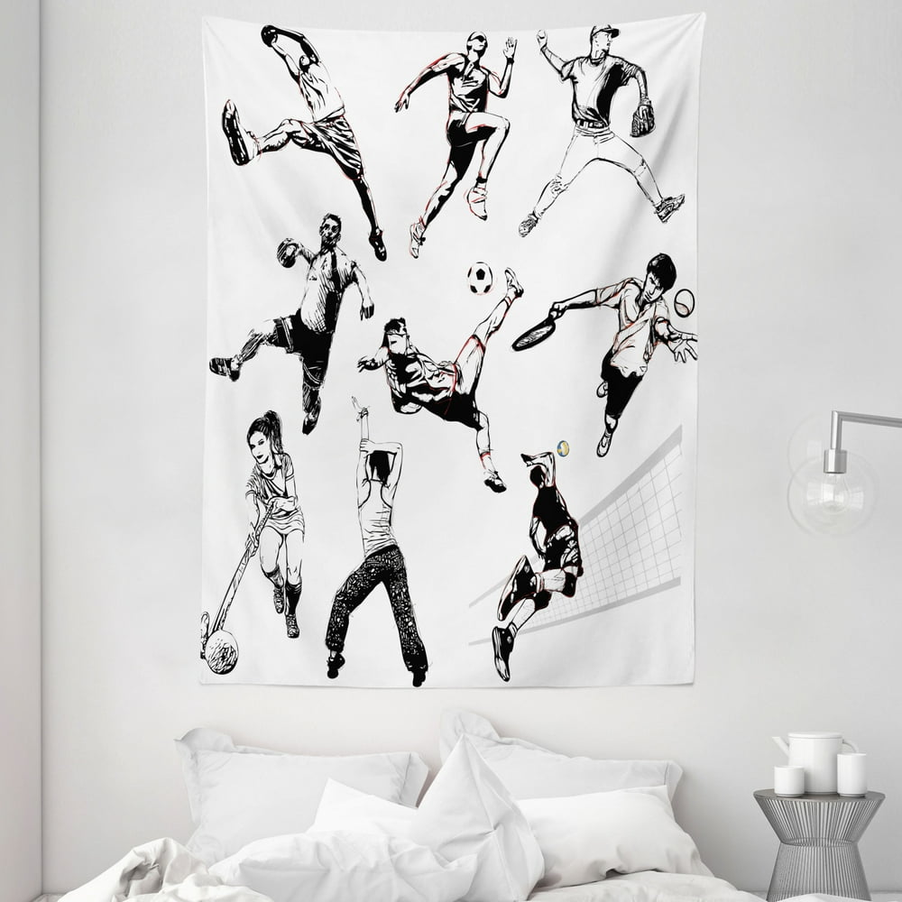 Sketch Tapestry Wall Hanging Set of Various Muscular Energetic Sports