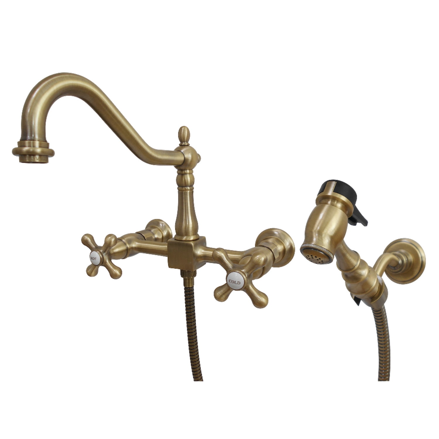 Kingston Brass KS1243AXBS Heritage 8 in. Wall Mount Kitchen Faucet with